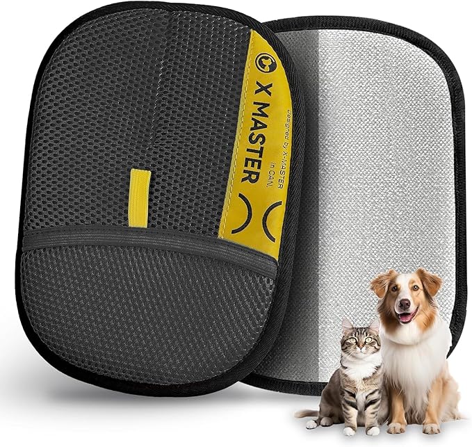 2 Pack Pet Hair Grooming Gloves – Upgraded Mesh + Brush Fabric, Washable Electrostatic Pet Hair Remover for Dogs & Cats – Reusable Glove for Carpet, Furniture, Clothes (Black)