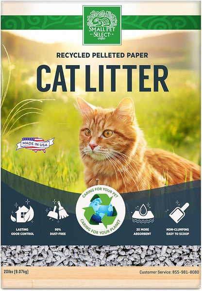 Small Pet Select Recycled Pelleted Paper Cat Litter, Kitty Litter, Non Clumping Pellets for Cats, for Use with Litter Box, Non Tracking, Low Dust, Made in USA, 20lb
