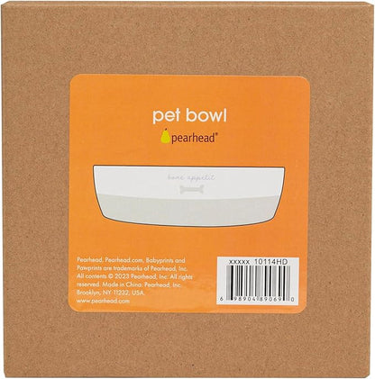 Pearhead Ceramic Bone Appétit Dog Bowl, Stoneware Food and Water Dish, Grey and White Pet Feeder, Small/Medium 2.25 Cups/ 18 oz