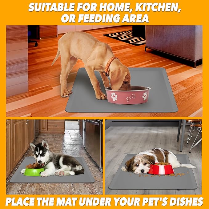 TidyFriend Silicone Pet Food Mat 28 x 30 Inches, Pet Tray for Food and Water, Dog Food Mats, Silicone Cat Food Mat, Non Slip Pet Food Mat, Dog Bowl Mat Waterproof, Pet Supplies (Dark Grey)