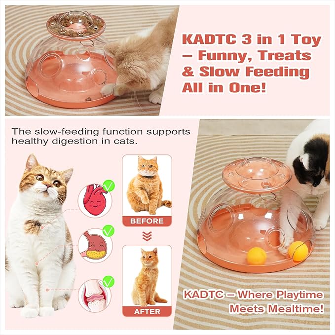 KADTC 2 Ways to Play - Large Size Cat Puzzle Toy, Treat Dispenser Toys & Foraging Balls For Indoor Cats Puzzles Feeder Kitten Enrichment Slow Feeding Interactive Brain-Teasing Game U.S. Brand & Design