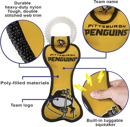 Pets First NHL Pittsburgh Penguins Dental Dog TUG Toy with Squeaker. Tough PET Toy for Healthy Fun, Teething & Cleaning Pet's Teeth & Gum., one Size (PEN-3310)