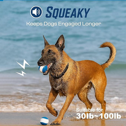 Squeaky Dog Toy – Durable Rubber Dog Ball for Medium & Large Dogs, Tough Interactive Fetch Toy for Chewers, Outdoor Training & Play Ball, Floating Water Play Gift.Ocean