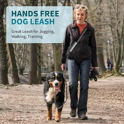 Hands Free Dog Leash with Removable Zipper Pouch, Dual Padded Handles and Durable Bungee for Walking, Jogging and Running Your Dog (Large,35-140 lbs -Black