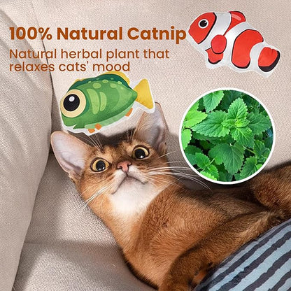 Cat Toys Fish, 4 Pack Crinkle Catnip Toys for Indoor Cats, Soft Durable Kitten Teething Toys, Interactive Cat Kicker Toys for All Breeds