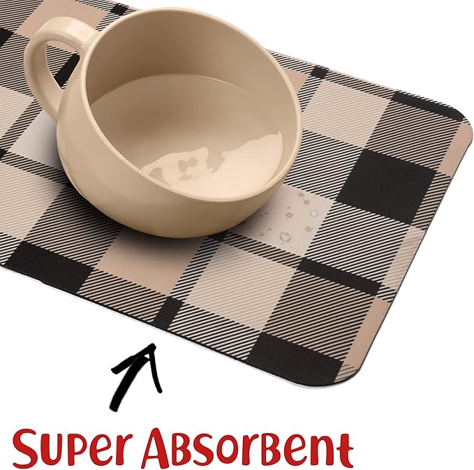 DogBuddy Dog Food Mat - Waterproof Dog Mat for Food and Water, Ultra Absorbent Bowl Placemat for Dogs, Nonslip Pet Feeding Mats, Machine Washable Dogs Mats for Floors (Small, Checkered)