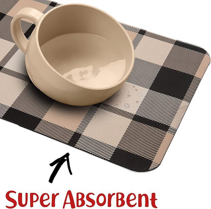 DogBuddy Dog Food Mat - Waterproof Dog Mat for Food and Water, Ultra Absorbent Bowl Placemat for Dogs, Nonslip Pet Feeding Mats, Machine Washable Dogs Mats for Floors (Small, Checkered)