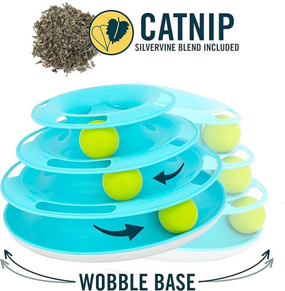 Our Pets Wobble Triple Chase Ball Track Interactive Cat Toy for Indoor Cats with Catnip (Cat Toys; Kitten Toys for Hunting and Chasing w/Rattling; Rolling Balls)