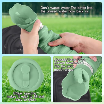 Collapsible & Portable Dog Water Bottle with Dispenser for Walking, Travel, and Outdoor, 9oz-17oz Leak-Proof Silicone Water Bottle for Dogs on The Go (Green)