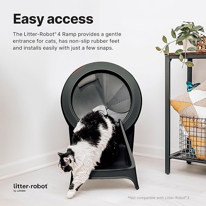 Litter-Robot 4 Ramp by Whisker, Black - Cat Ramp for Litter Box, Custom Fit for Litter-Robot 4, Non-Slip Rubber Feet, Suitable for Small & Elderly Cats, Made in the USA