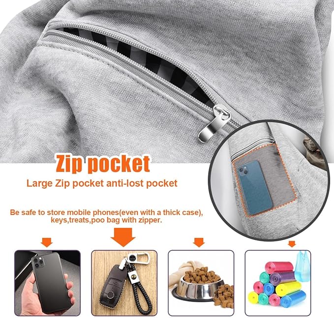 Tomkas Small Dog Sling Carrier - Cat Sling Carrier - Zipper Pocket & Adjustable Strap - for 3-10 lbs Pets(Gray) Puppy