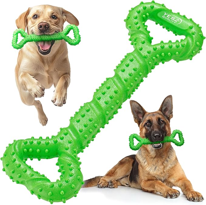 YES4QUALITY Dog Chew Toy - Durable Chew Bone for Medium & Large Dogs - 13", Green - Tough Rubber Tug-of-War Bone Pet Toy for Aggressive Chewers - Bumpy Design for Puppy Teething