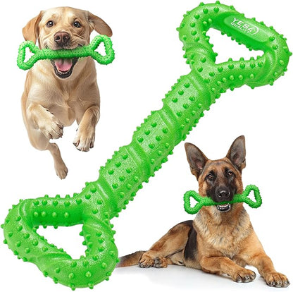 YES4QUALITY Dog Chew Toy - Durable Chew Bone for Medium & Large Dogs - 13", Green - Tough Rubber Tug-of-War Bone Pet Toy for Aggressive Chewers - Bumpy Design for Puppy Teething