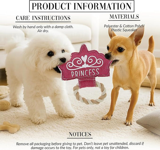 Pavilion Gift Company - Princess - Canvas Rope Dog Toy Tiara Princess Crown Tug of War Puppy K9 Doggy Lover Parent Gift