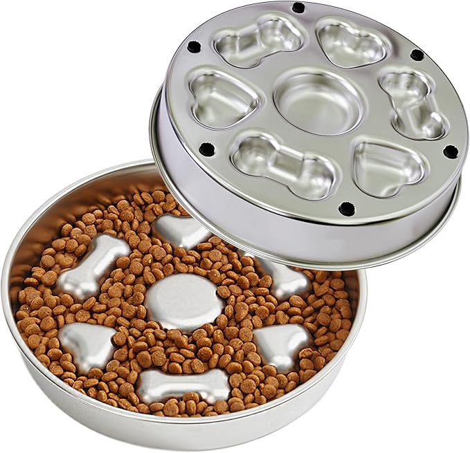 Slow Feeder Dog Bowl Stainless Steel, 3 Cups Large Capacity, Designed to Slow Down Eating, Double-Sided Design Ideal for All Dog Sizes