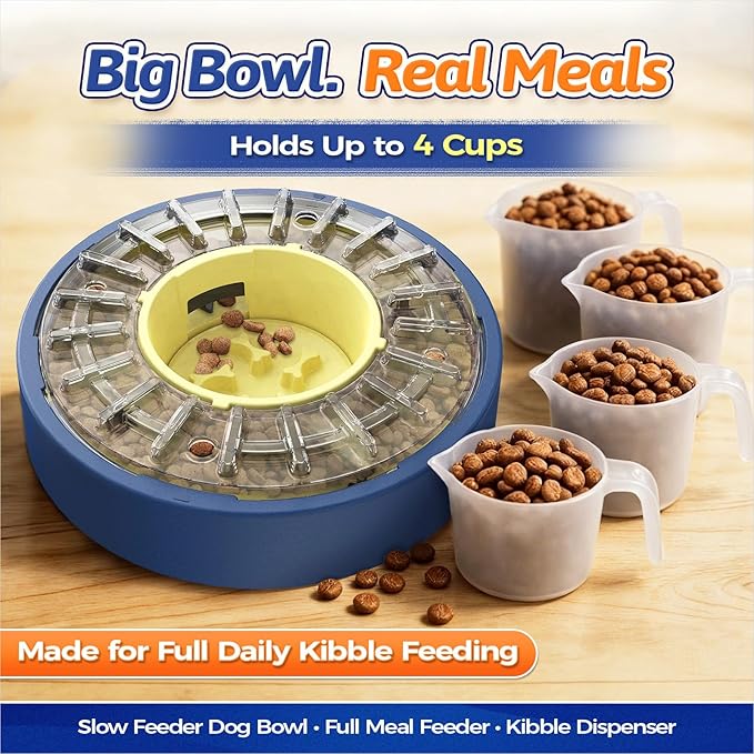 KADTC 5-60 Min Adjustable Slow Feeder for Dogs, Large Capacity 4-Cup Spinning Dog Puzzle Feeder, Anti-Gulping Treat & Food Dispenser, Mental Enrichment Toy, U.S. Brand & Design