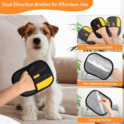 Pet Hair Removal Glove for Cats & Dogs, Upgraded Electrostatic Pet Fur Remover Gloves with a Fine-Tooth Comb Brush, Reusable Hair Removal Tool for Fabric Surface Couch, Car Seat (9.45" x 6.69")