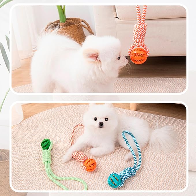 Dog Toy Interactive Chewing Rope Ball Toys Natural Cotton Washable Durable Tug of War for Small Medium Dogs Puppies Training Playing Teeth Cleaning (Drop Ball) (Orange)