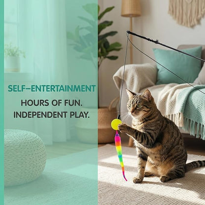 Interactive Cat Wand Toy Set - 4 Pack Entry Level with Bouncy Balls, Worm Teasers & Rainbow Bug Attachments for Indoor Cats & Kittens