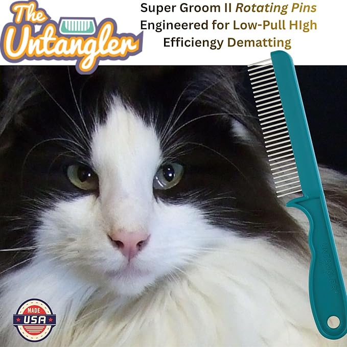 Super-Groom Combs with Smooth Rotating Teeth for Painless Mat Removal (30 Fine-Spaced Teeth, Teal Green)