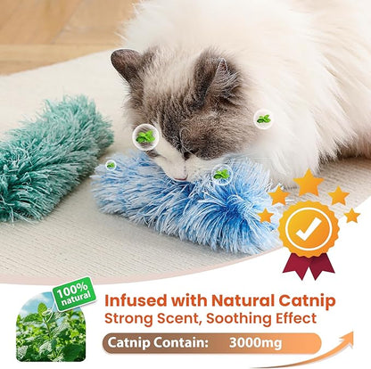 3 Pack Cat Pillow Toys with Catnip, Soft Plush Crinkle Cat Kicker Toys, Interactive Indoor Kitten Chew Toys for Kitty Exercise, Catnip Toys, Promotes Self Play