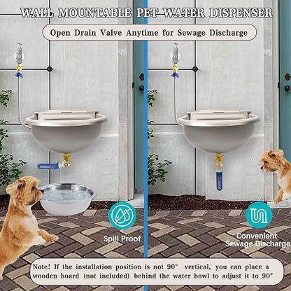 Automatic Dog Water Dispenser with Drain Hole & Drain Valve, Stainless Steel Auto Dog Water Bowl with 2 Float Valves, Hose Quick Connect Fitting, for Livestock, Chicken, Horse (1 Gallon)
