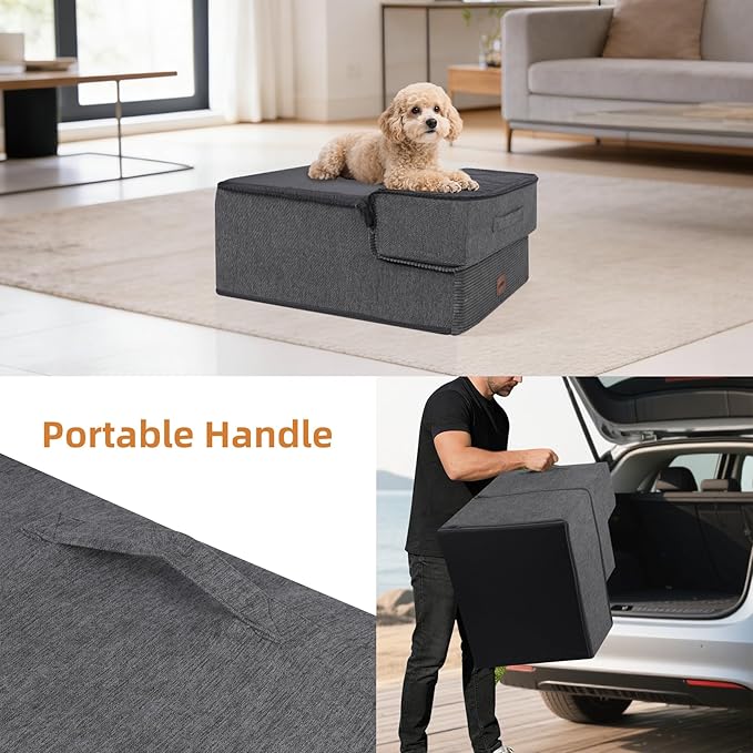 Dog Stairs for Small Dogs, 13.5" H, 3-Step Pet Steps for Couch Sofa and Chair, Non-Slip Balanced Pet Ramp for Medium Cats,Indoor Dog Ladder, Grey