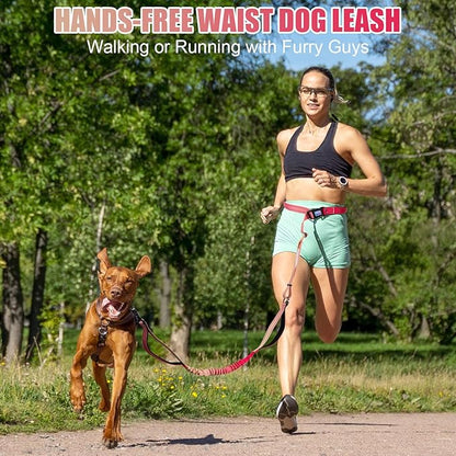 Heavy Duty Hands Free Dog Leash, 5-7 FT Reflective Adjustable Waist Dog Leash Belt with Padded Handles, Shock Absorbing Bungee and Car Seat Belt for Large Medium Dogs (Gradient Rose, XL)