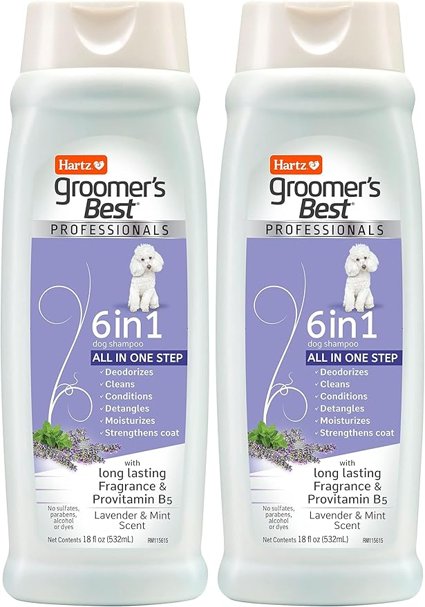 Hartz Groomer's Best Professionals 6-in-1 Dog Shampoo and Conditioner in One, 18 oz (Pack of 2)