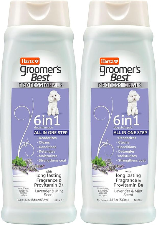 Hartz Groomer's Best Professionals 6-in-1 Dog Shampoo and Conditioner in One, 18 oz (Pack of 2)