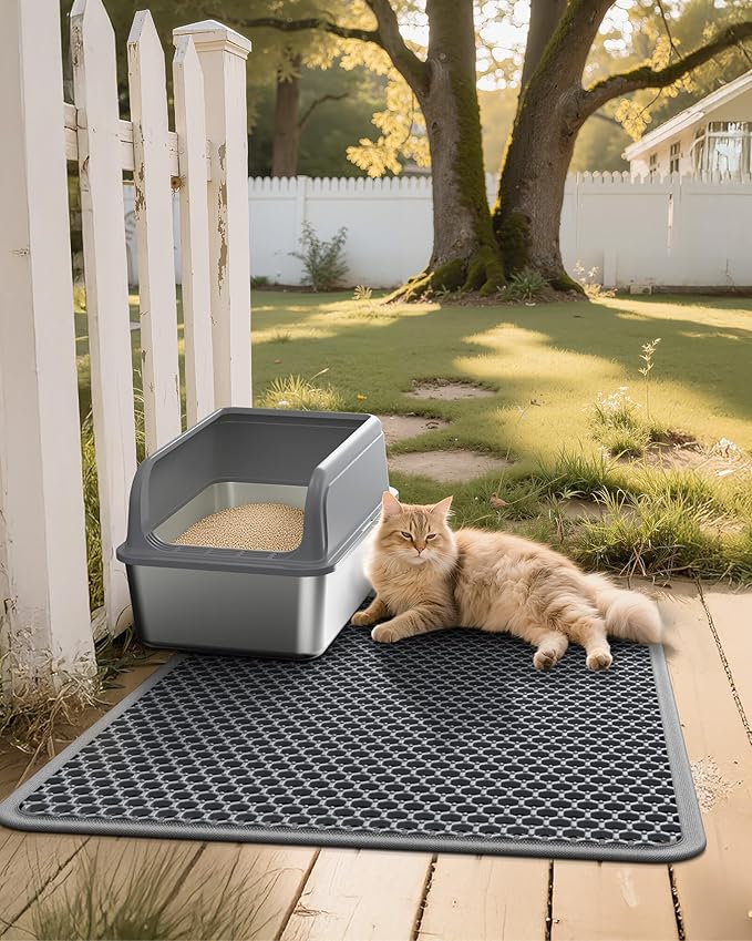 Cat Litter Mat - 46'' x 35'' Small Litter Trapping Mat, Easy to Clean Litter Box Mat, Waterproof, Urine-Proof, Non-Slip Kitty Litter Mats for Floor, Grey