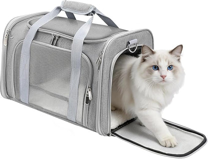 Cat Carrier Soft, Dog Carriers for Small Dogs/Large Cats (Up to 16lbs), with High Breathability, Shoulder Strap, Removable Pad, Pet Carrier Airline Approved, for Home Outdoor Travel (Gray)