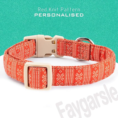 Faygarsle Christmas Dog Collar, Red Nordic Pattern, Plastic Buckle with Metal D-Ring, Holiday Pet Accessory,for Small Medium Large Dogs S
