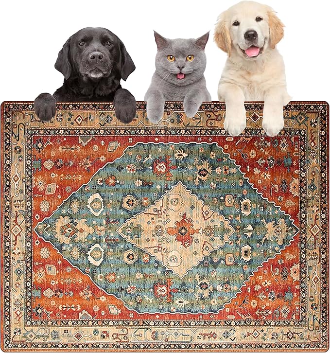 Large Boho Dog Food Mats for Floors, Absorbent Dog Bowl Mat for Food and Water Dispenser Mat, Quick Dry Cat Food Mat Pet Supplies (Dark Vintage, 36 * 16)