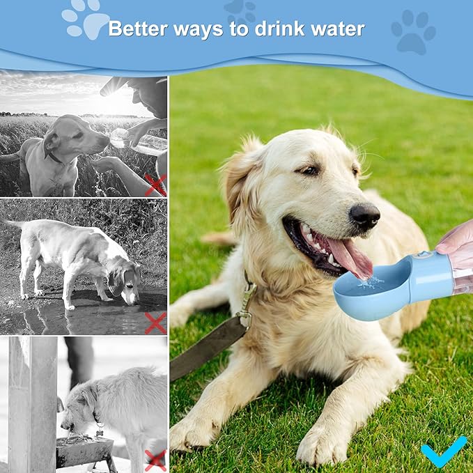 Dog Water Bottle, Widen Sink Portable Dogs Water Dispenser 17oz, Leak Proof, Outdoor Drink Bottles Cat, Puppy, Pet, Essential Items for Travel, Walking, Hiking, Dog Accessorie (Blue, 17oz)