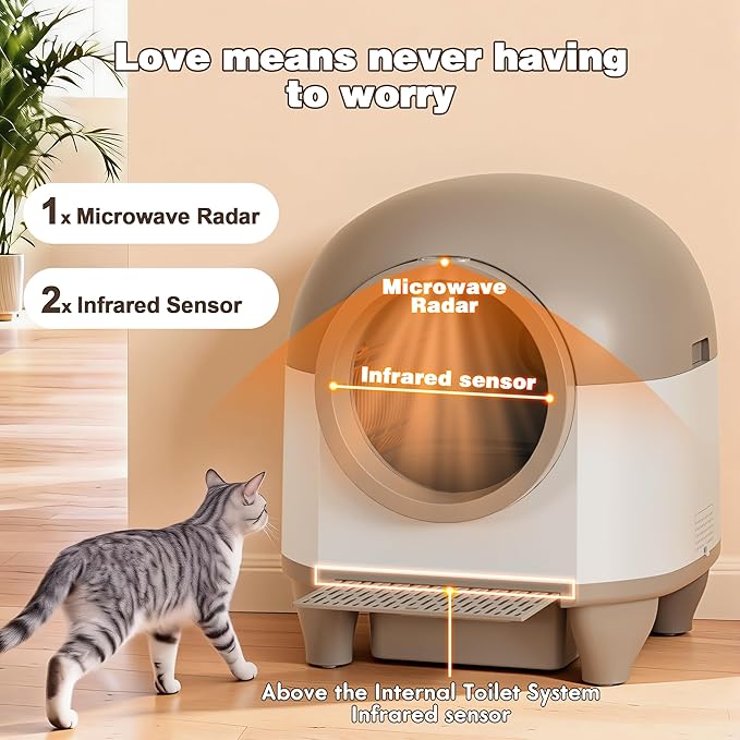 Greesum UltraSmart AutoClean Litter Box - 90L Large Capacity for Multi-Cat Households with Safeguard Tech, APP Control, Odor-Free Design & Mat/1 Roll Litter Bag