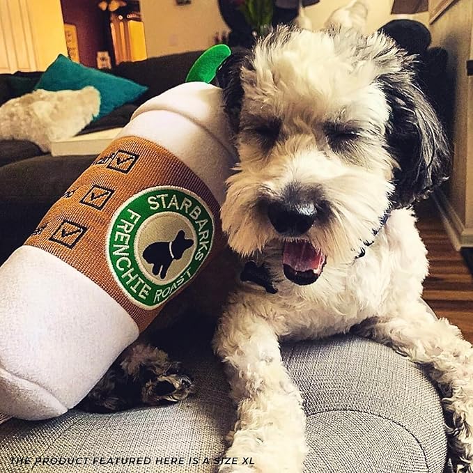 Haute Diggity Dog Starbarks Coffee Cup, Plush Designer Dog Toys with Interactive Squeaker, Stimulating Pet Enrichment, Machine-Washable & Safe Materials for All Breeds, Size XL