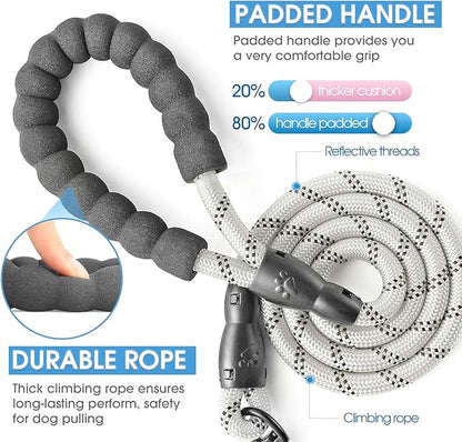 BAAPET 2/4/5/6 FT Dog Leash with Comfortable Padded Handle and Highly Reflective Threads for Small Medium and Large Dogs (5FT-1/2'', Silver)