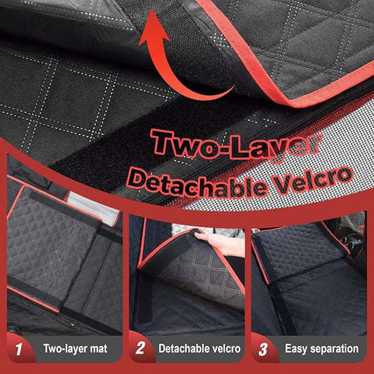 2-Layer Dog Car Seat Cover for Back Seat with Dog Bed Mats, Hard Bottom Car Seat Protector, Anti Scratch Backseat Extender and Travel Pet Bed, Waterproof Hammock in Car, for Car/SUV/Small Truck