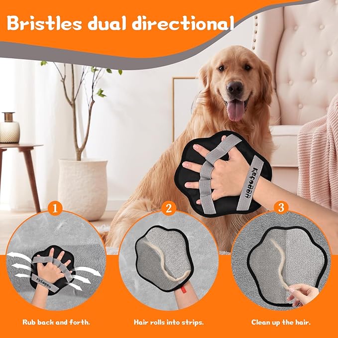 Pet Hair Removal Glove for Dog and Cat, Upgraded 5-Finger Electrostatic Pet Hair Remover, Reusable and Easy Cleaning, Effortlessly Remove Hair from Clothing, Couch, Carpet, Car Seat and Furniture