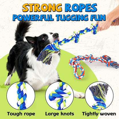 Tough Dog Toys for Aggressive Chewers – 3 Pack Tough Chew Toys for Large Dogs, Strong Rope Toys Ideal for Tug-of-War & Teeth Cleaning