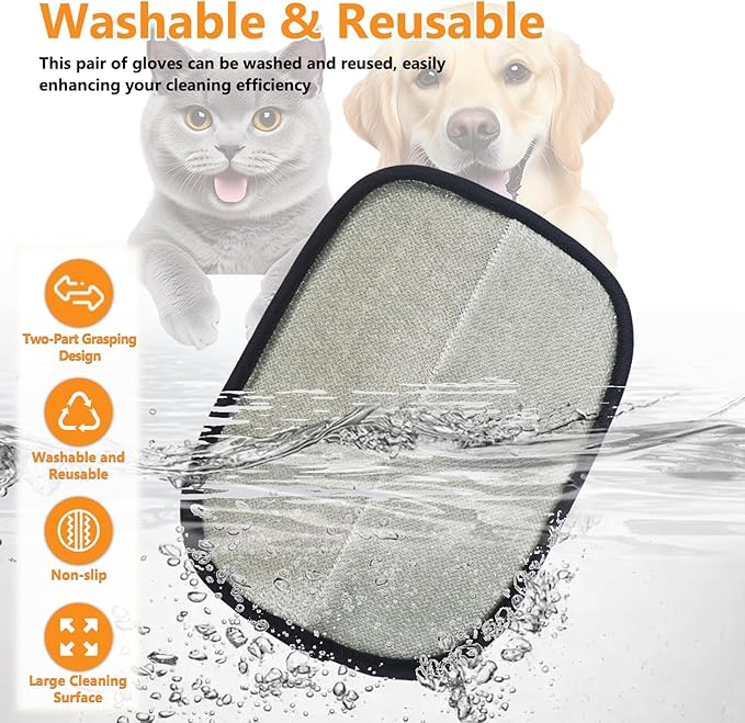 Pet Hair Removal Glove,2 Pcs Newly Upgraded Pet Hair Remover Gloves for Cats & Dogs,9.45″ x 7.1″ Large Electrostatic Pet Hair Gloves,Reusable Pet Hair Remover Tool For Couch Clothes Carpet Car Seat