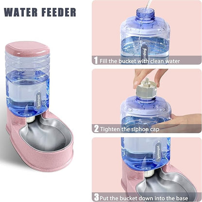 UniqueFit Cats Dogs Automatic Food Feeder and Water Dispenser Set 3.8L with Stainless Steel Bowl