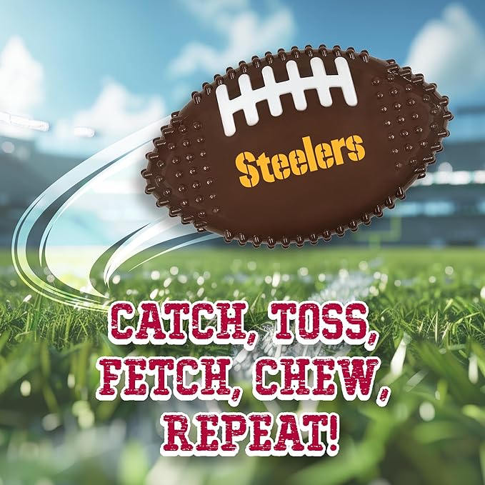 NFL Pittsburgh Steelers Mega-chew Hard Nylon Bacon-flavored Dog Bone Football Chew Toy. Tasty Interactive Fun for Aggressive Chewers