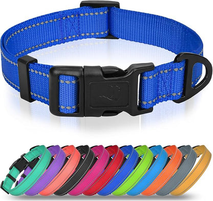 Joytale Dog Collars for Medium Dogs, Comfortable Double-Sided Reflective Nylon Collar for Night Safety, Adjustable Quick-Release for Active Pets, Navy Blue, M (1" Width)