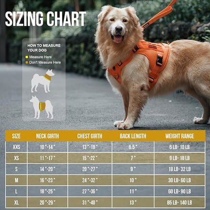 OneTigris Tactical Dog Harness Vest,No-Pull Service Dog Vest with Hook & Loop Panels,Adjustable Dog Vest Harness for Walking Hiking Training(Orange,XX-Small)