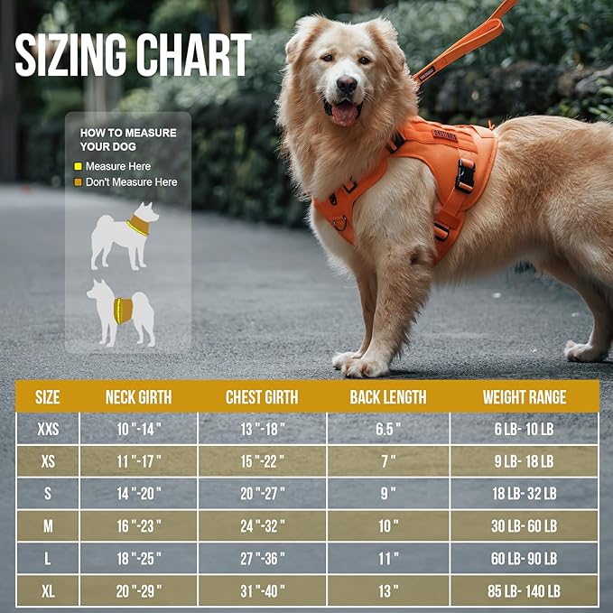 OneTigris Tactical Dog Harness Vest,No-Pull Service Dog Vest with Hook & Loop Panels,Adjustable Dog Vest Harness for Walking Hiking Training(Orange,XS)