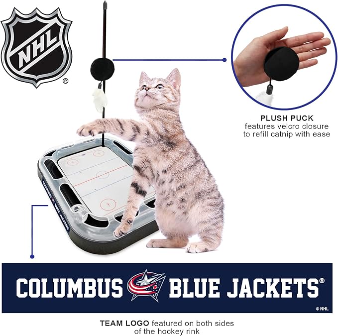 Pets First NHL Columbus Blue Jackets Hockey Field Cat Scratching Toy With Interactive Ball Bell in Tracks - 5-in-1 Scratcher