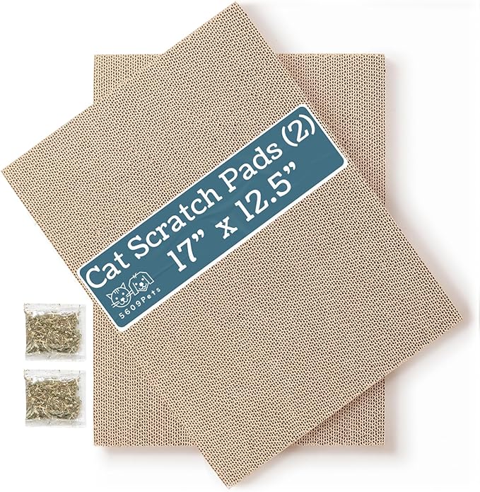 Cat Scratch Pads Refill Pack, 17”x12.5” Double-Sided Cardboard Scratching Boards for the 5609Pets Cat Scratcher Box (2 Pack)