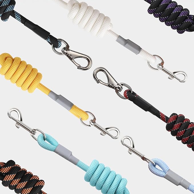 Mile High Life Dog Leash, with Comfortable Padded Handle, White Nylon Rope Leash with Steel Tips, Heavy Duty 4 Feet Pet Leashes (White,48 Inches)